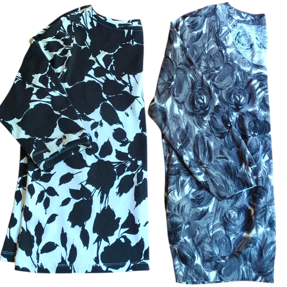 Talbots Bundle: 2 Cotton & Silk Lightweight 3/4 Sleeve Sweaters Floral 2X Petite